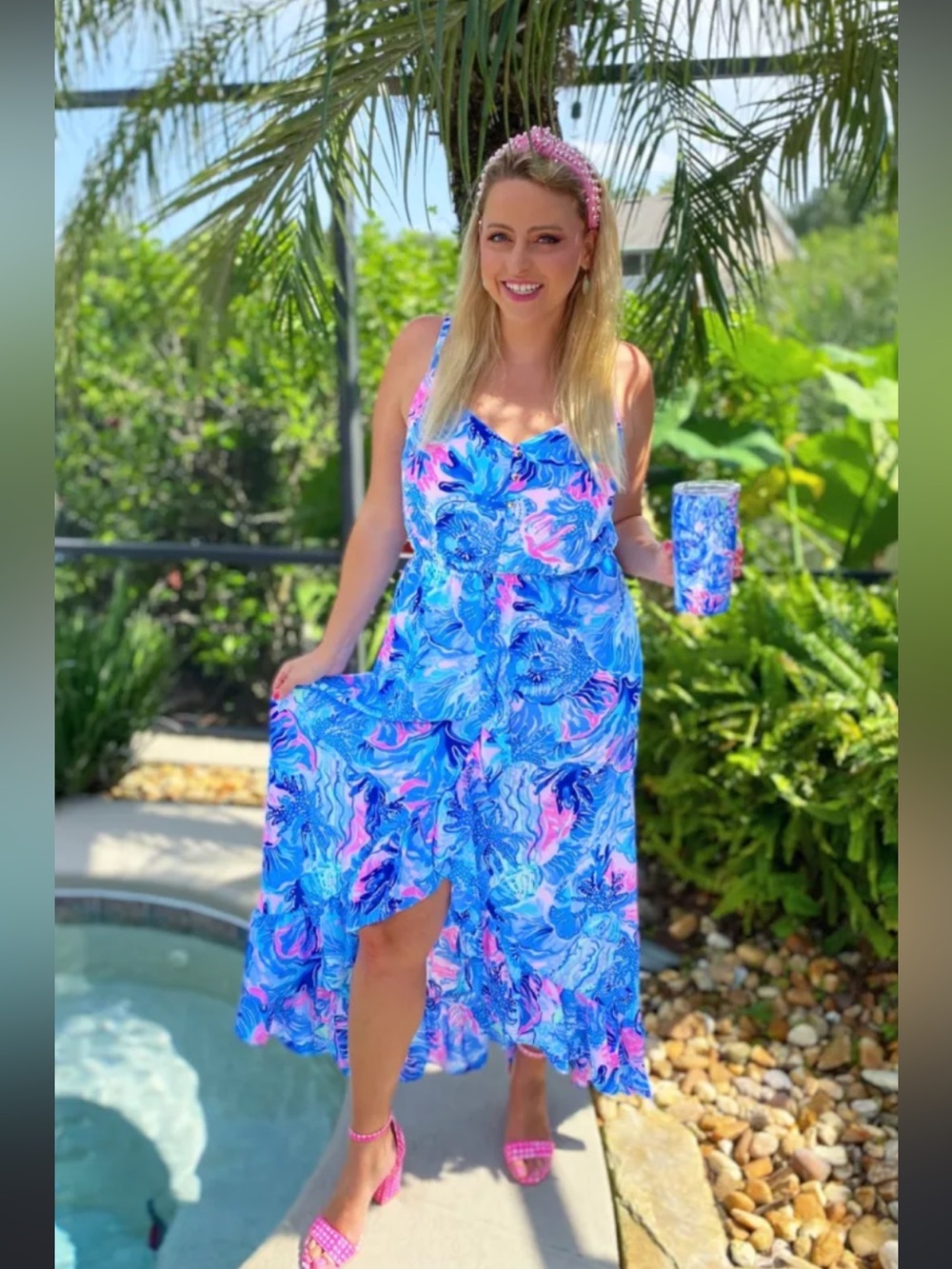 Lilly Pulitzer Blue & Pink Floral Maxi Dress